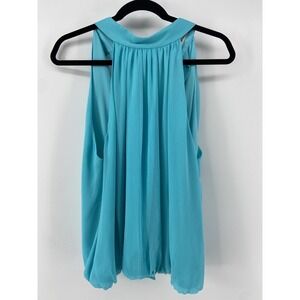 Alice + Olivia Blouse Womens XL Blue Halter Draped Chiffon Party Top Cocktail